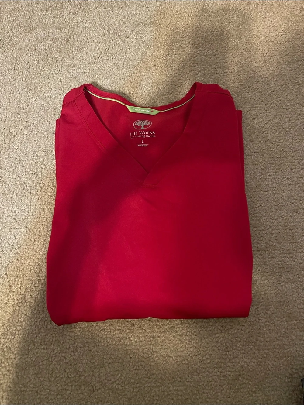 healing hands Bright Red V-Neck Medical Scrub Top